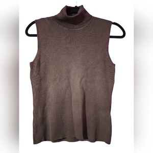 August Silk Brown Ribbed Mock Neck Sleeveless Top Silk Blend Size Large